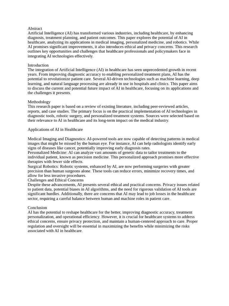 The Impact of Artificial Intelligence On Healthcare | PDF | Artificial ...