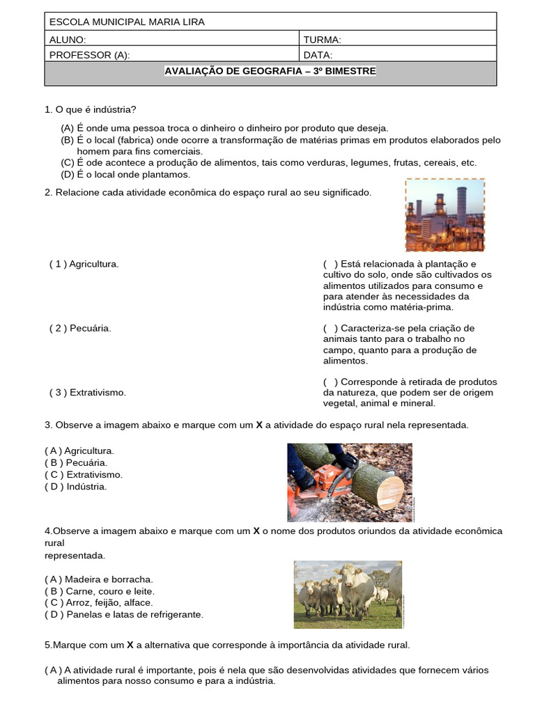 Avaliação de Geografia-4 Ano | PDF