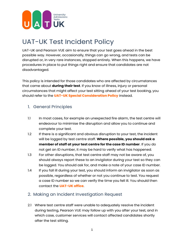 UAT UK Test Incident Policy PDF