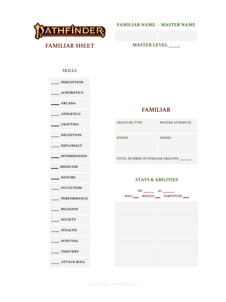 PF2E Familiar Sheet | PDF