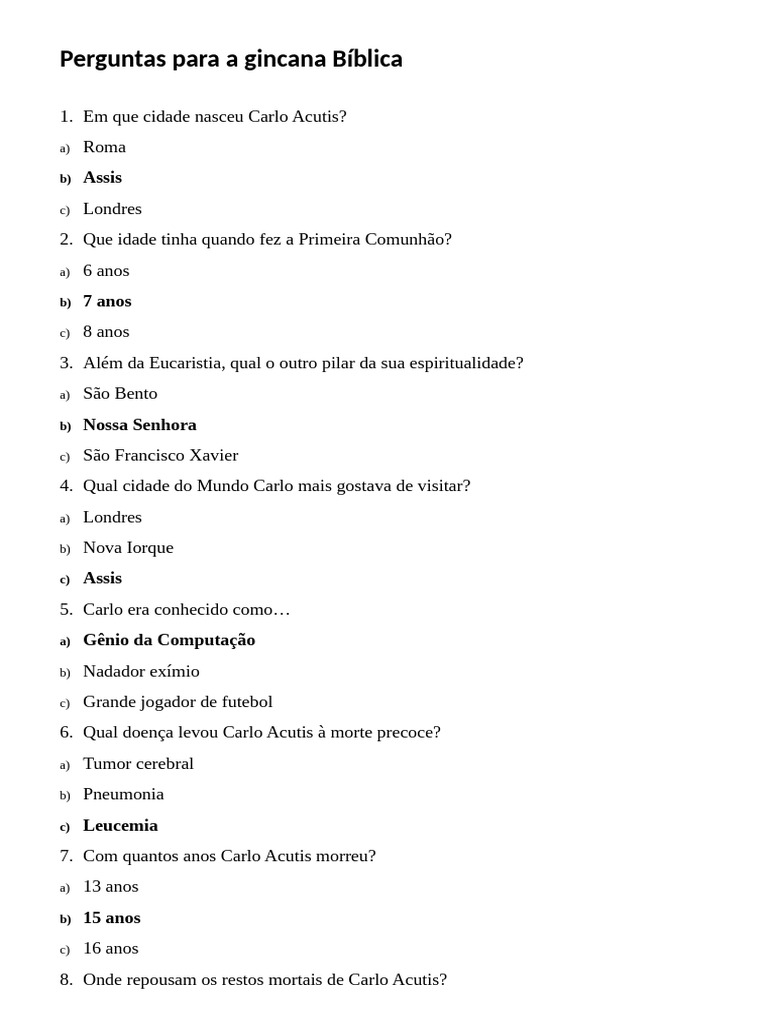 Perguntas para A Gincana Bíblica | PDF