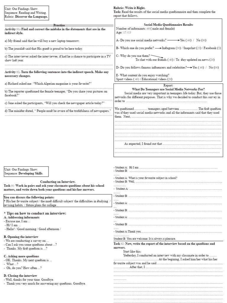 Reported Speech+ Writing A Report | PDF