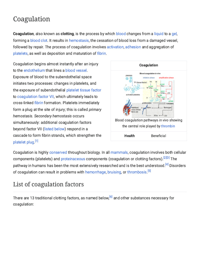 Coagulation - Wikipedia | PDF