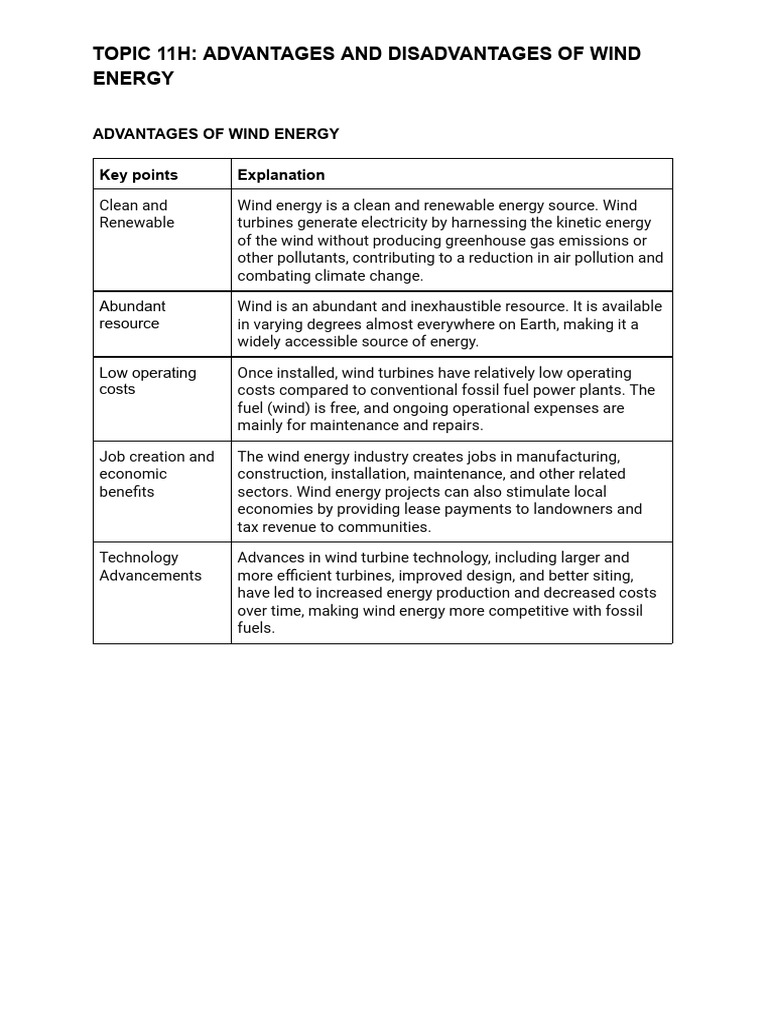 Topic 11H - Pros and Cons of Wind Energy | PDF