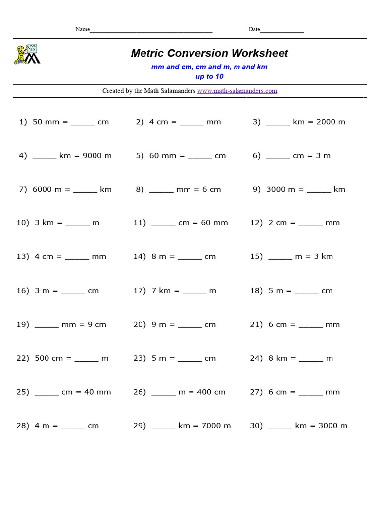 Metric Conversion Practice Worksheet Length 1 | PDF