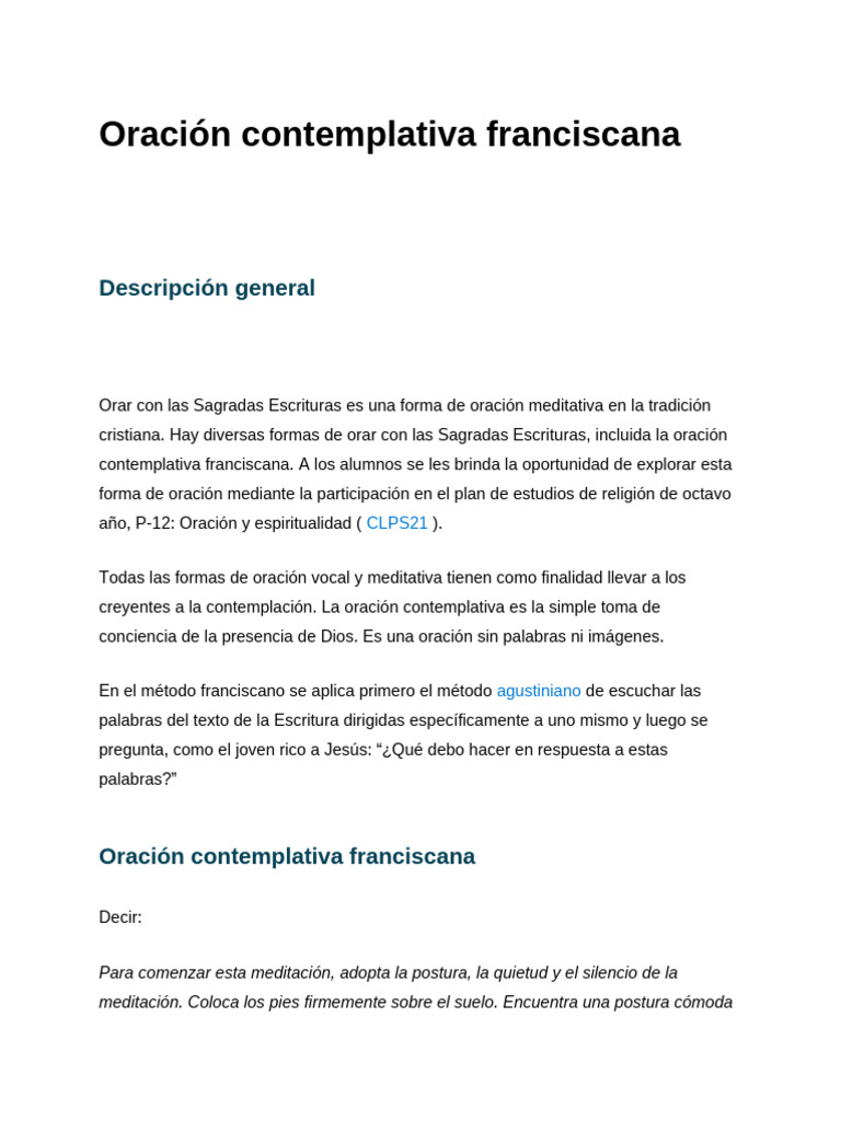 Oración Contemplativa Franciscana | PDF