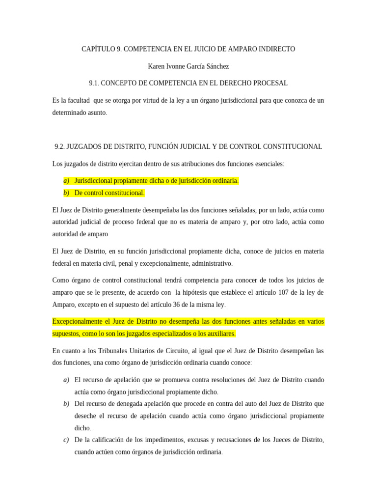 CAPÍTULO 9 Competencia en el juicio de amparo indirecto | PDF