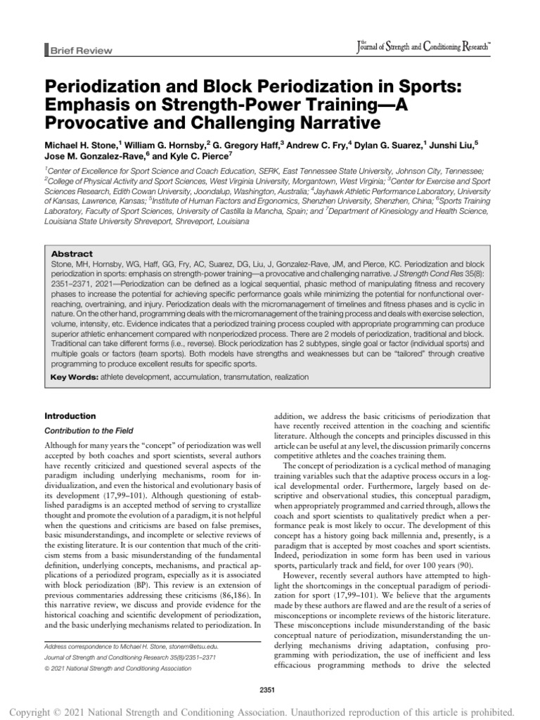 Periodization and Block Periodization in Sports .39 | PDF