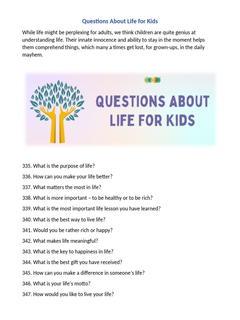Questions About Life for Kids | PDF