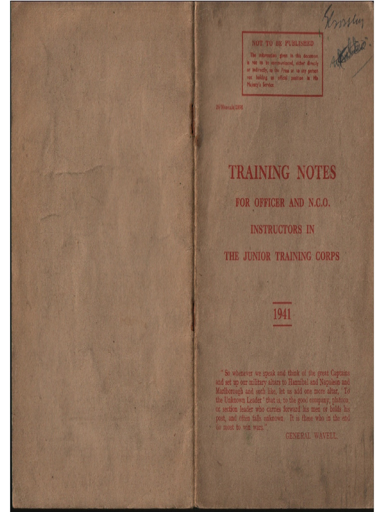 Training Notes For Officers and NCOs in Junior Training Corps 1941 | PDF