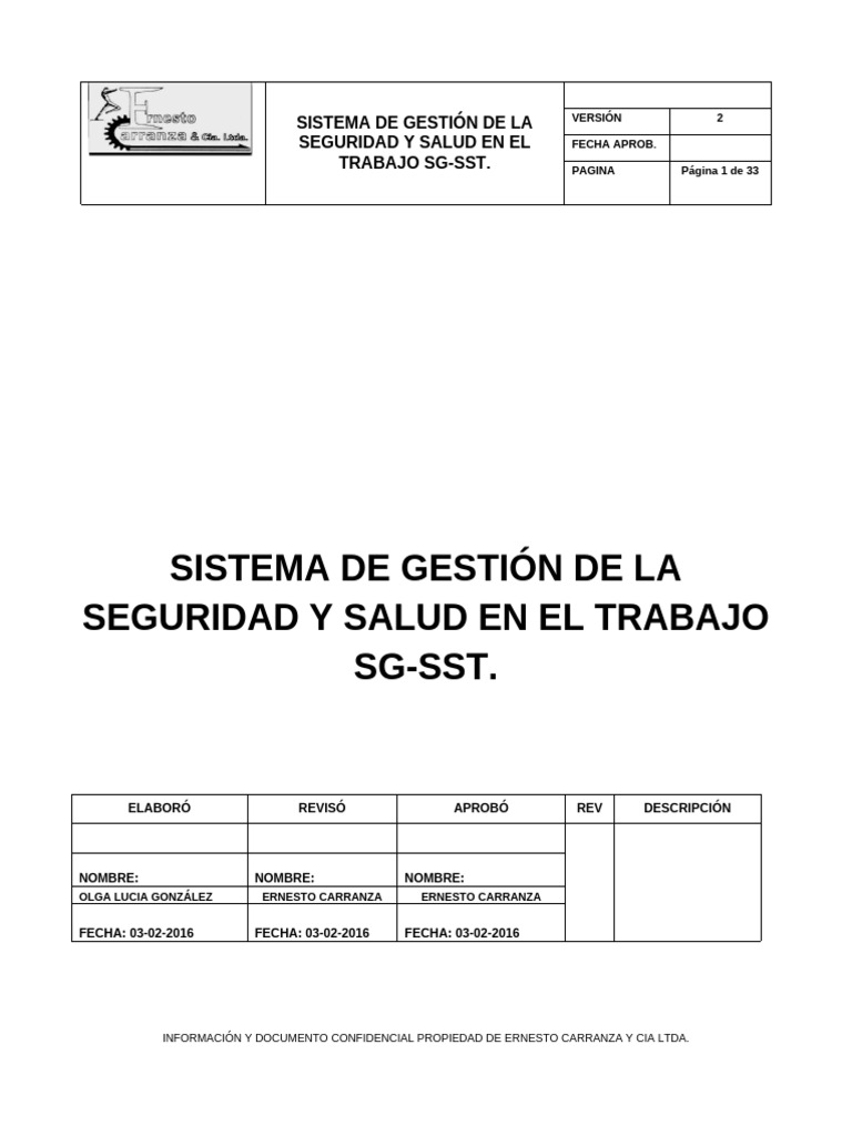Sistema de Gestion de La Seguridad y Salud en El Trabajo SG SST | PDF