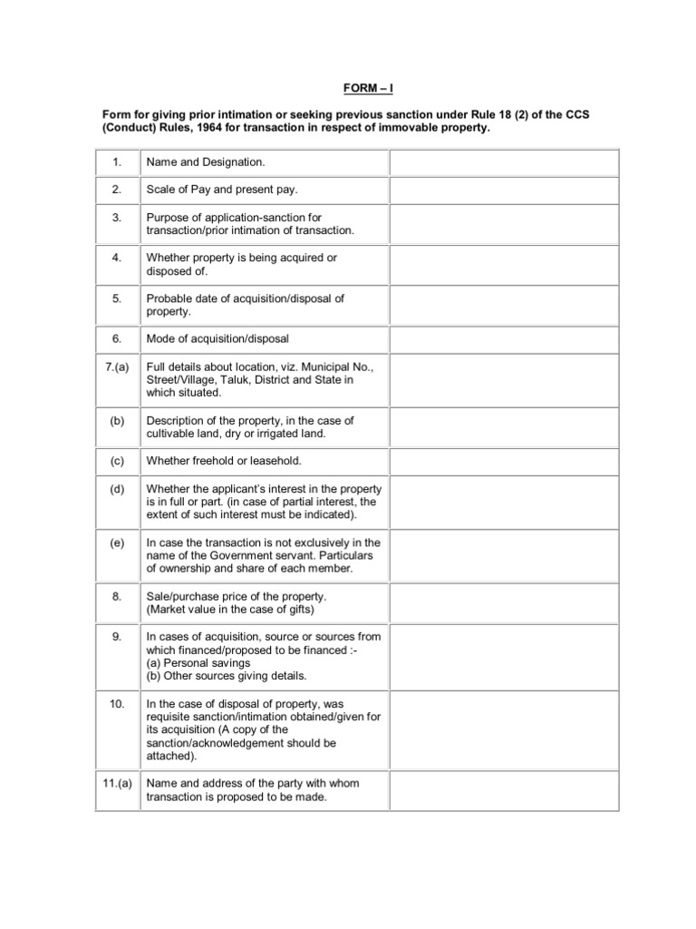 Intimation for Acquiring Immovable Property