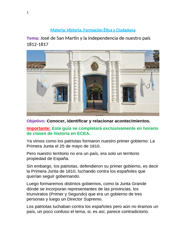 San Martín y La Independencia Adaptado | PDF