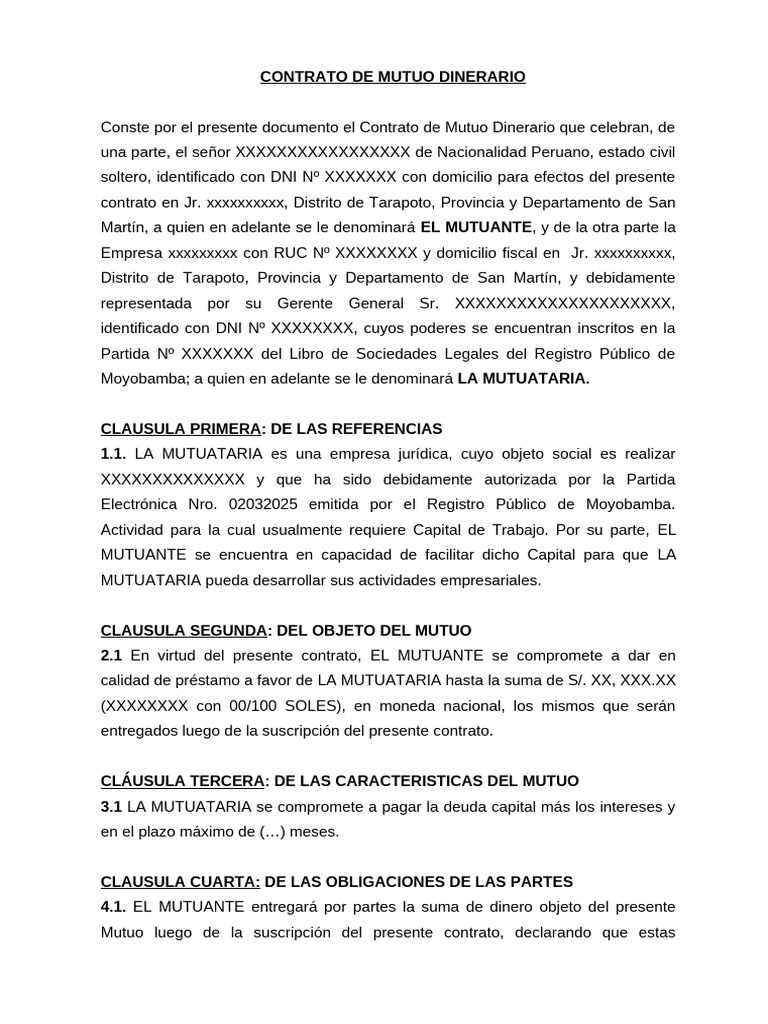 Modelo de Contrato de Mutuo | PDF