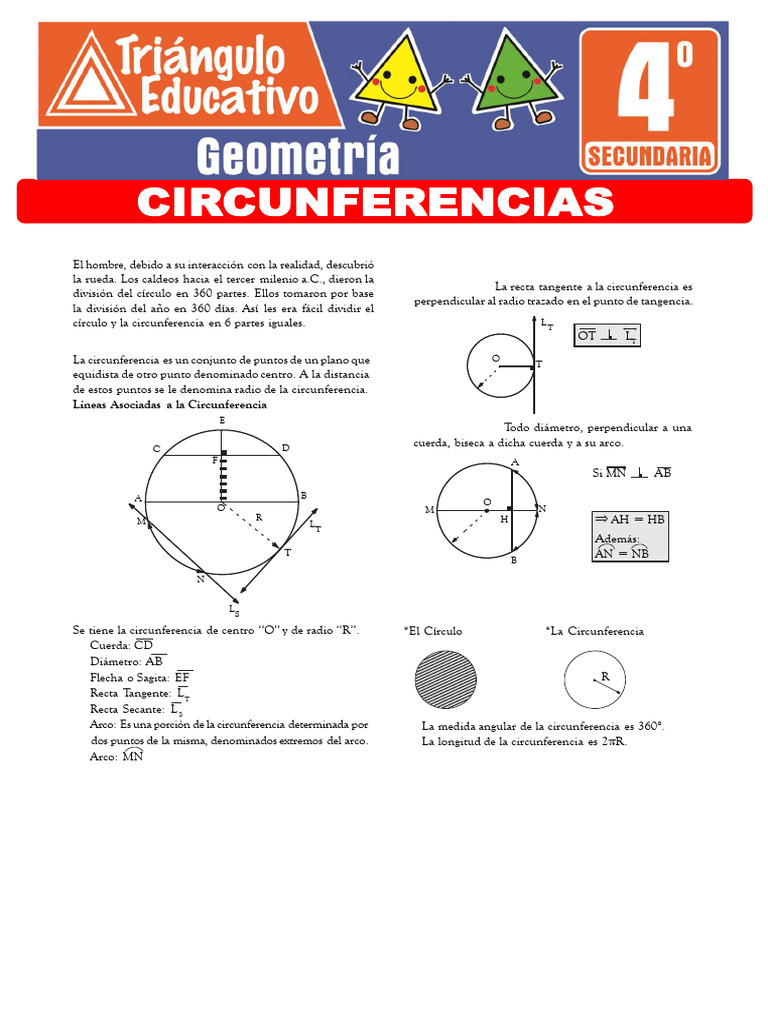 Ejercicios de Circunferencias para Cuarto Grado de Secundaria | PDF ...
