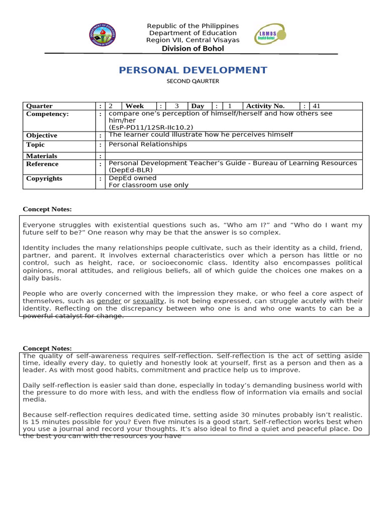 Personal Development: Division of Bohol | PDF