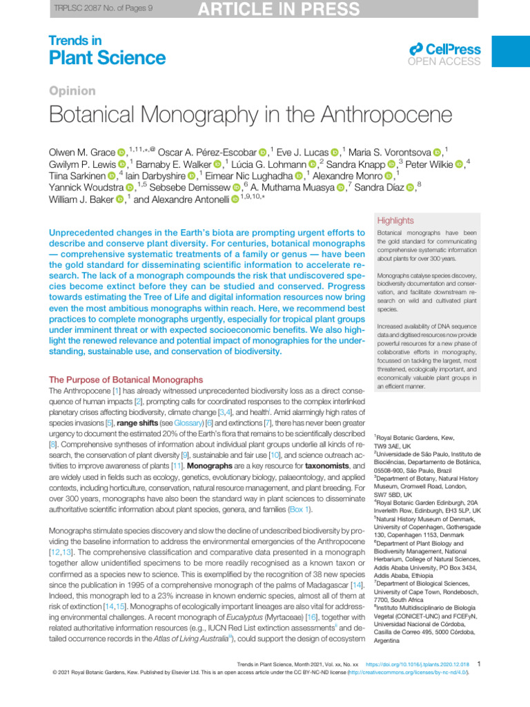 Botanical Monography in The Anthropocene | PDF