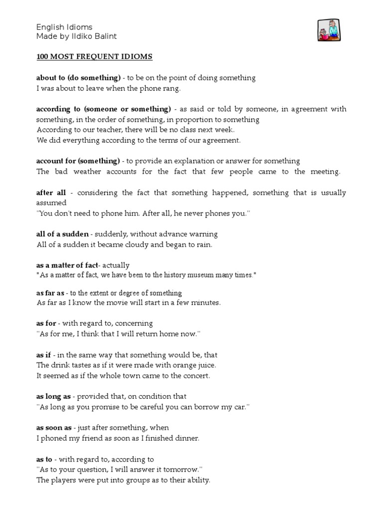 100 Common English Idioms Explained | PDF | Language Arts & Discipline