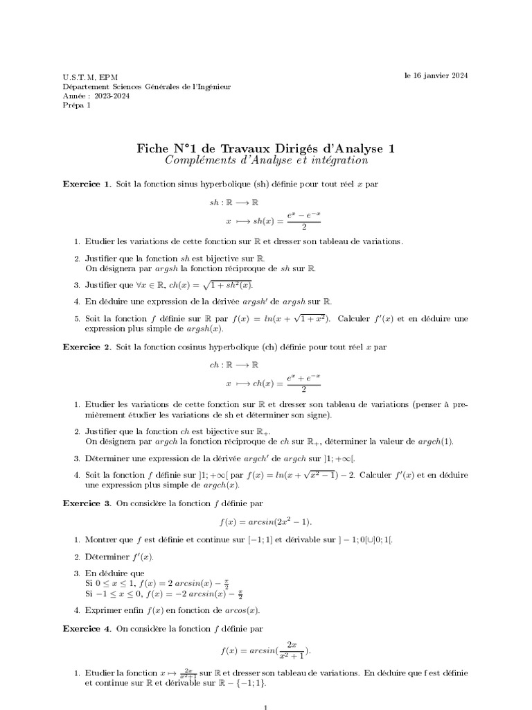 TD 1 Analyse 1 Sgi 1 | PDF