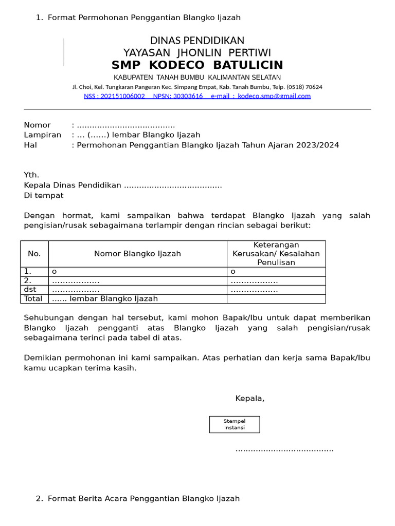 Format Laporan Dan BA (1) - 1 | PDF