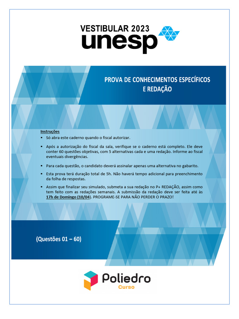 (Prova) 1° Poliedro Unesp 2022 - 2° Fase | PDF