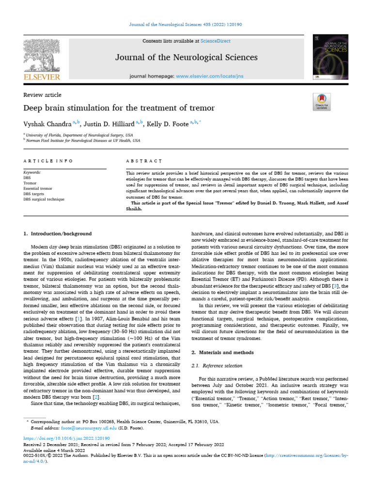 Deep Brain Stimulation For The Treatment of Tremor | PDF | Deep Brain ...