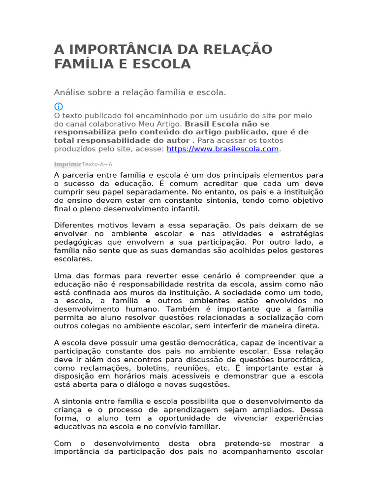 A Importância Da Relação Família e Escola | PDF