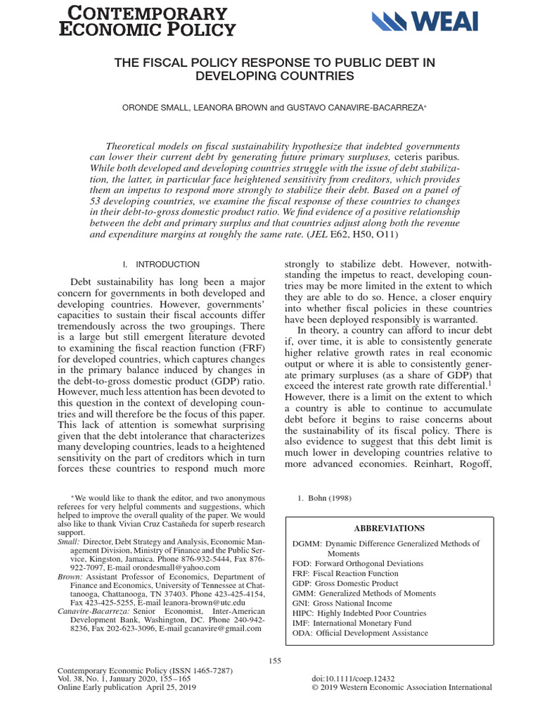 The Fiscal Policy Response To Public Deb | PDF