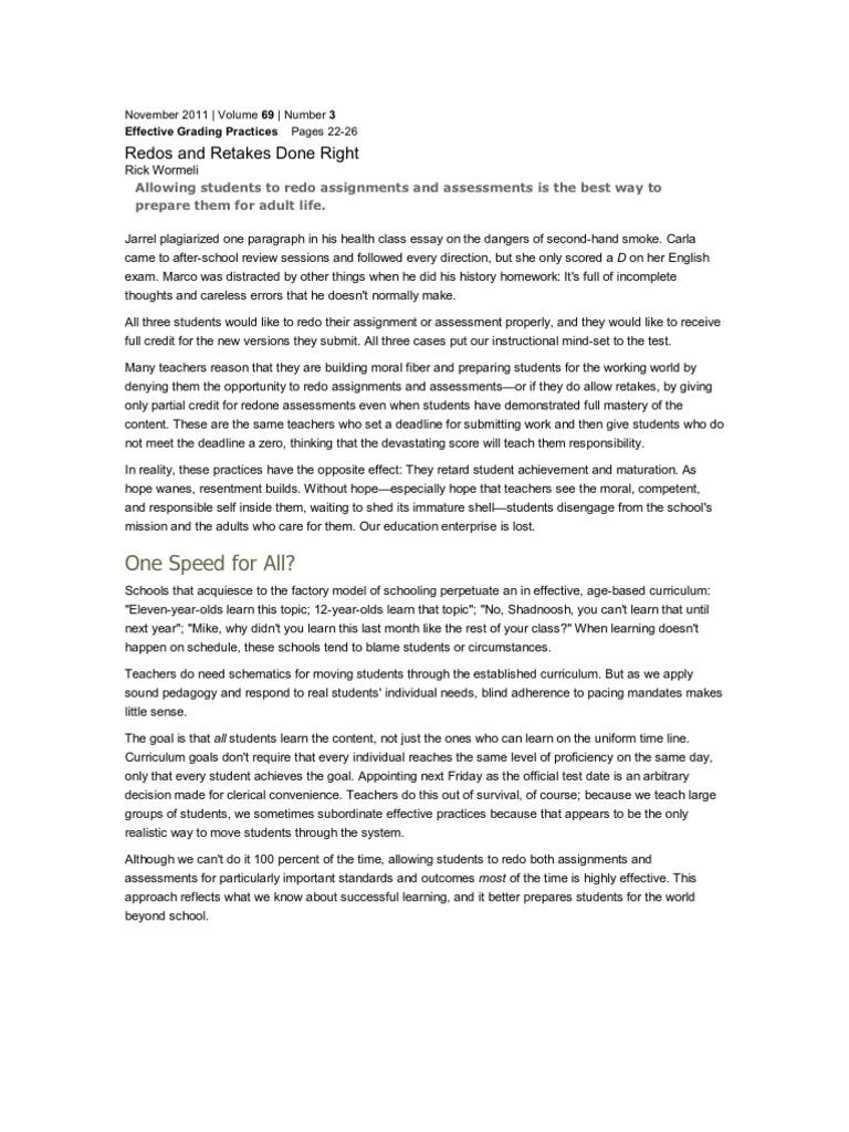 Redos and Retakes Done Right | PDF | Homework | Teachers