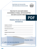 Primera Prueba de Avance de Matematica - Segundo Año de Bachilllerato - PRAEM 2011