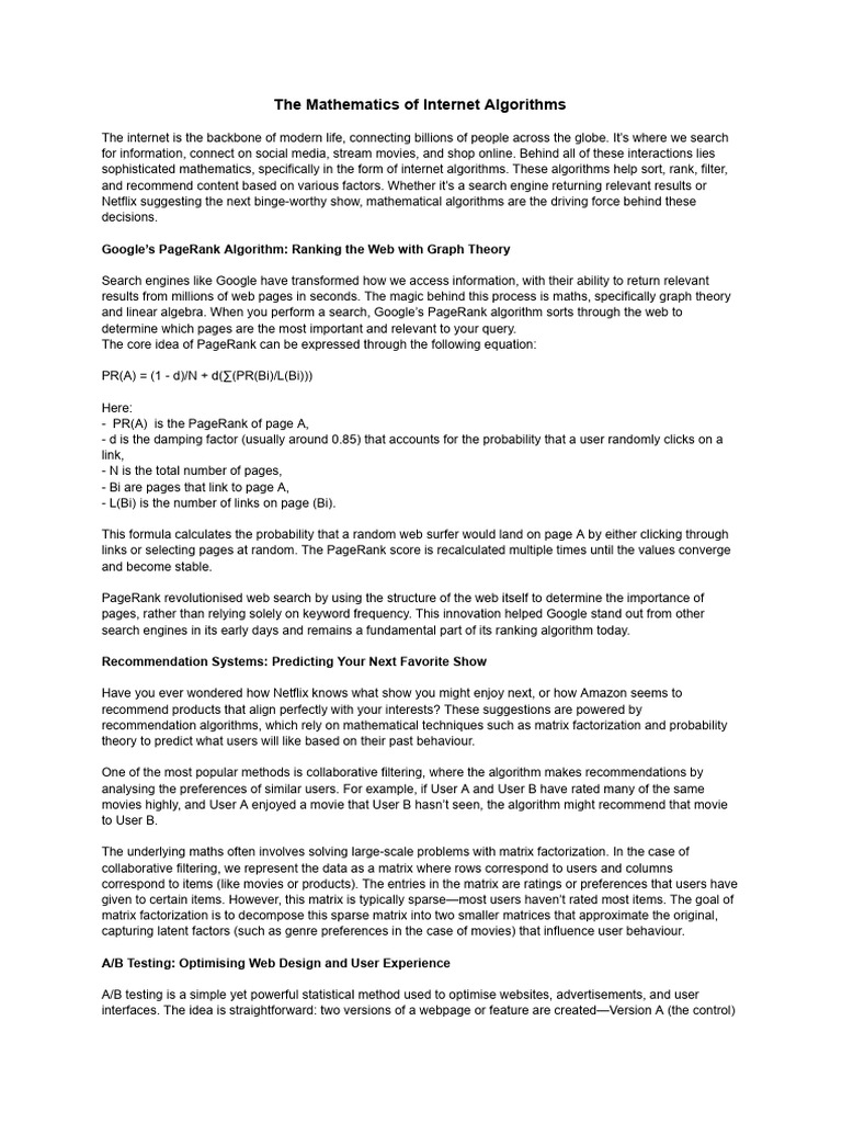 The Mathematics Of Internet Algorithms Pdf