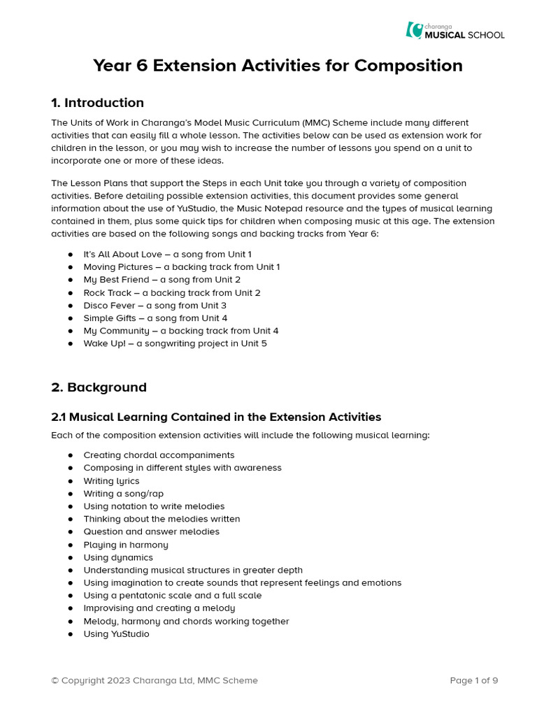 MMC Year 6 Extension Activities For Composition | PDF