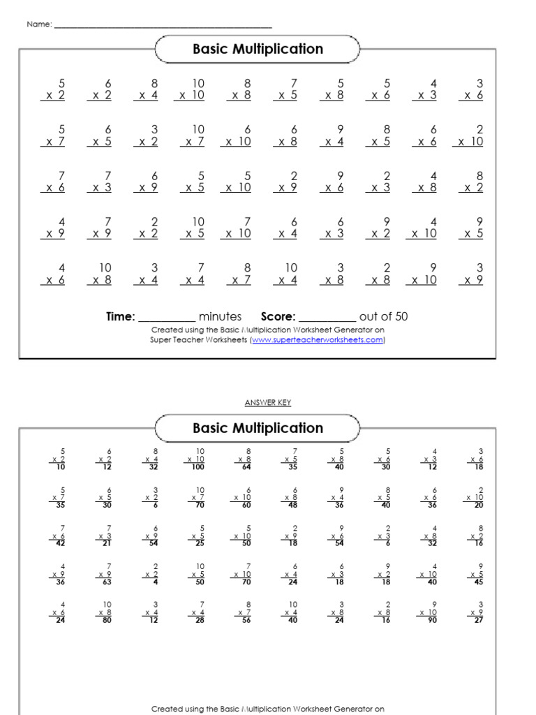 Super Teacher Worksheets Basic Multiplication | PDF