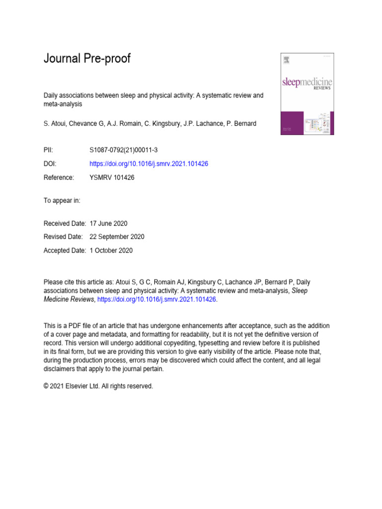 Daily Associations Between Sleep and Physical Activity | PDF | Meta ...