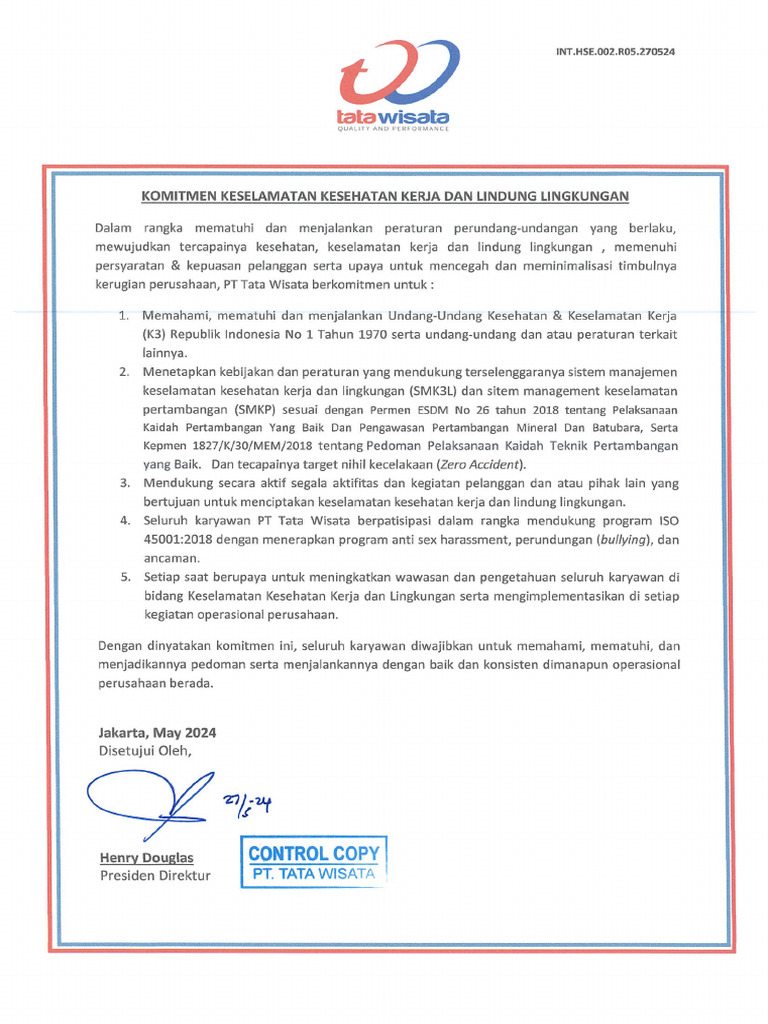 2 Int Hse 002 R05 270524 Kebijakan Qhse Pdf Pdf