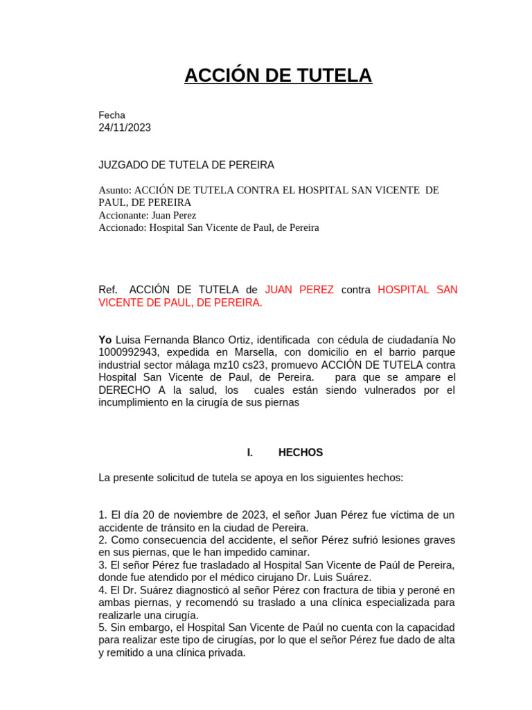 Modelo Acción de Tutela | PDF