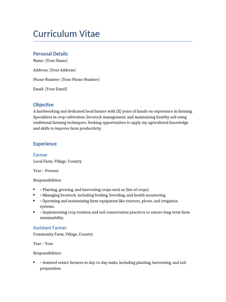 Local Farmer CV | PDF