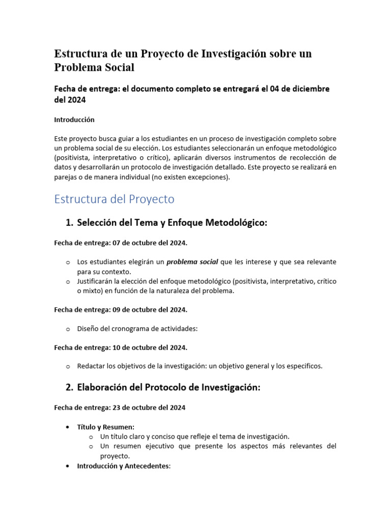 Estructura de Un Proyecto de Investigación Sobre Un Problema Social ...