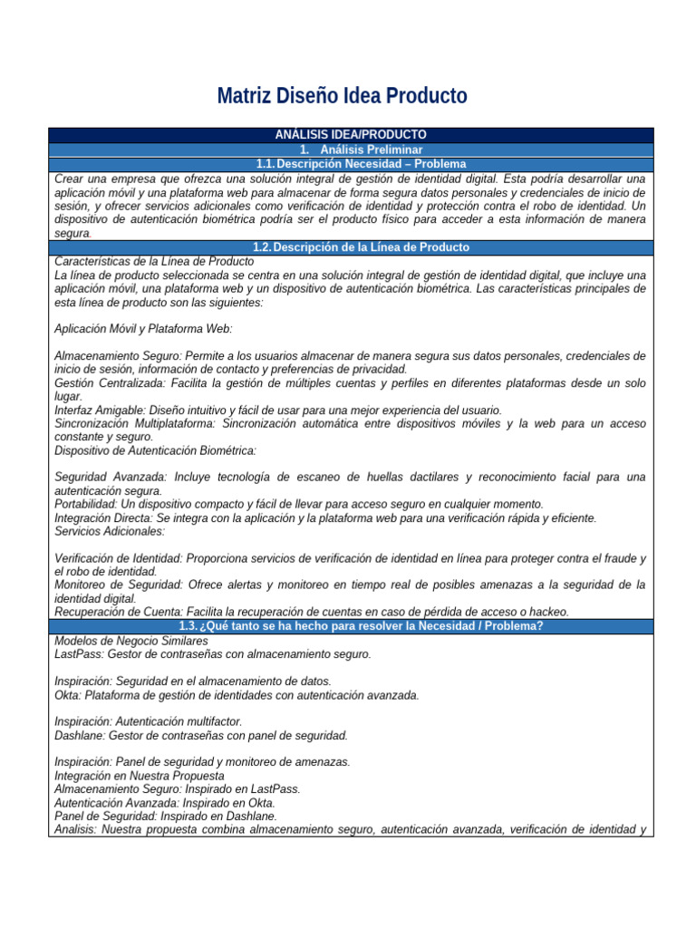 Anexo 2 - Matriz - Diseño - Idea - Producto | PDF | La seguridad ...