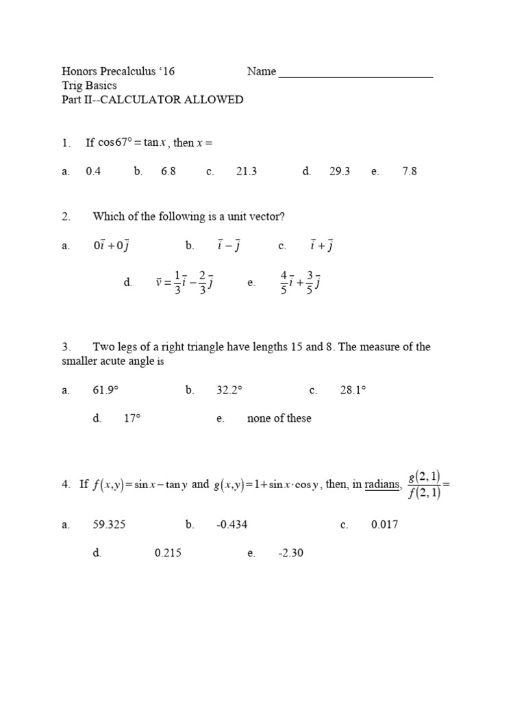 ph16 Trig Basics Test | PDF