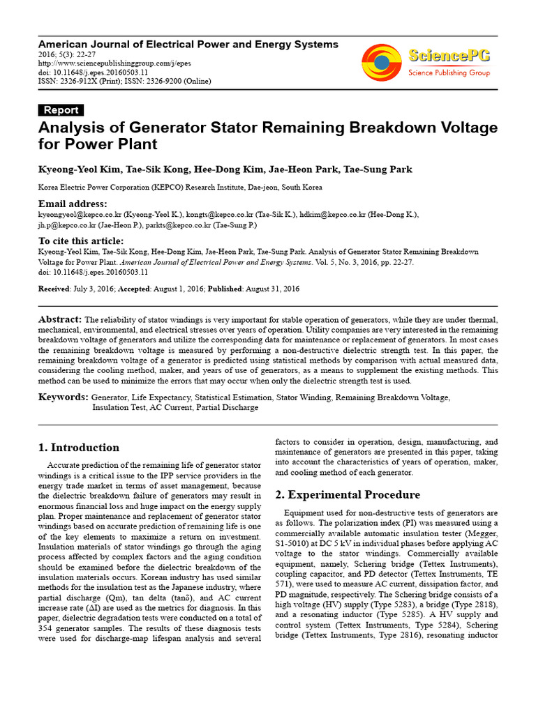 Analysis of Generator Stator Remaining Breakdown V | PDF | Capacitor ...