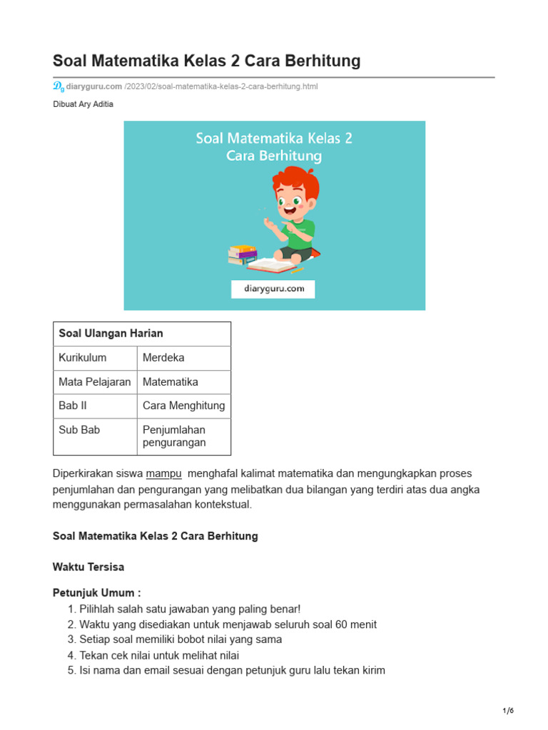 Soal Matematika Kelas 2 Cara Berhitung Pdf