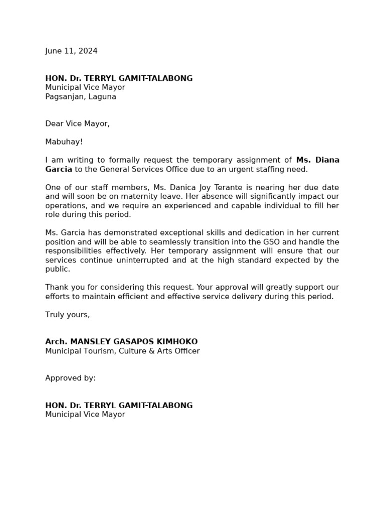 6.11.24 Request For Temporary Assignment | PDF