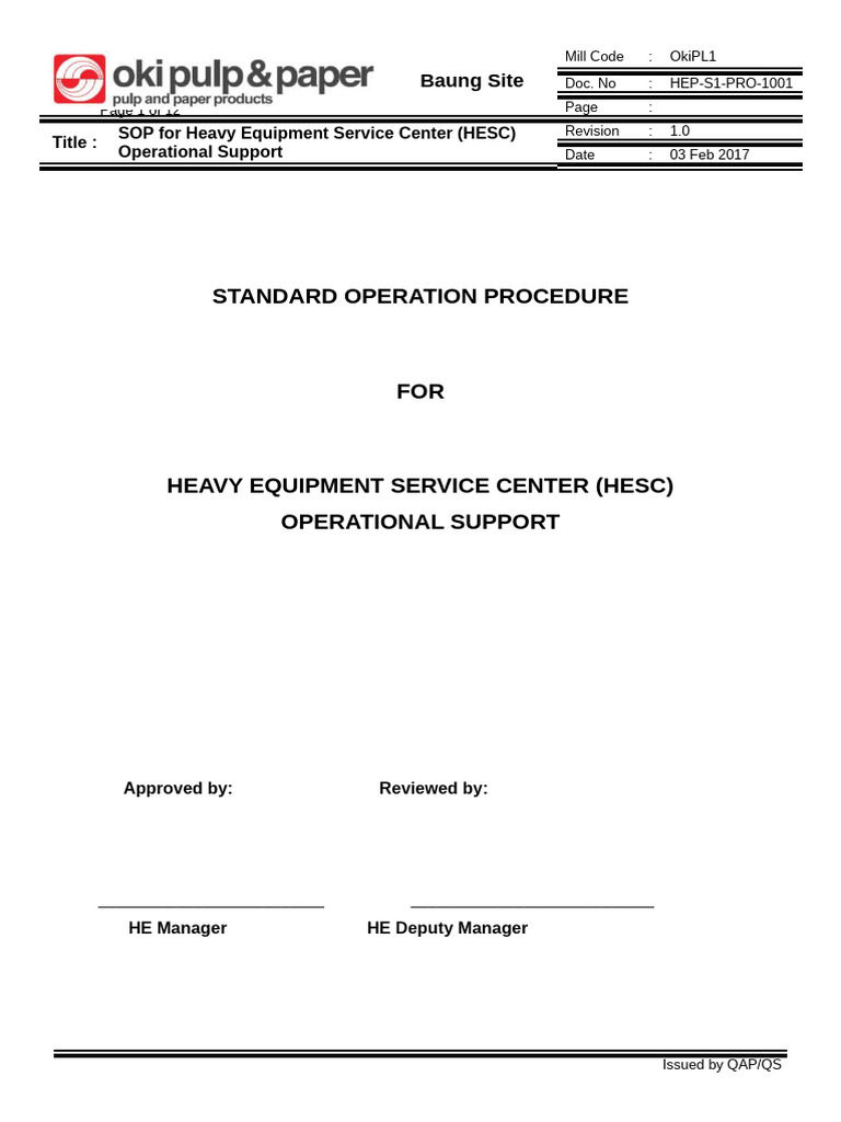 HEP-S1-PRO-1001 - SOP For HESC Operational Support - Rev 1.0 - 251016 | PDF