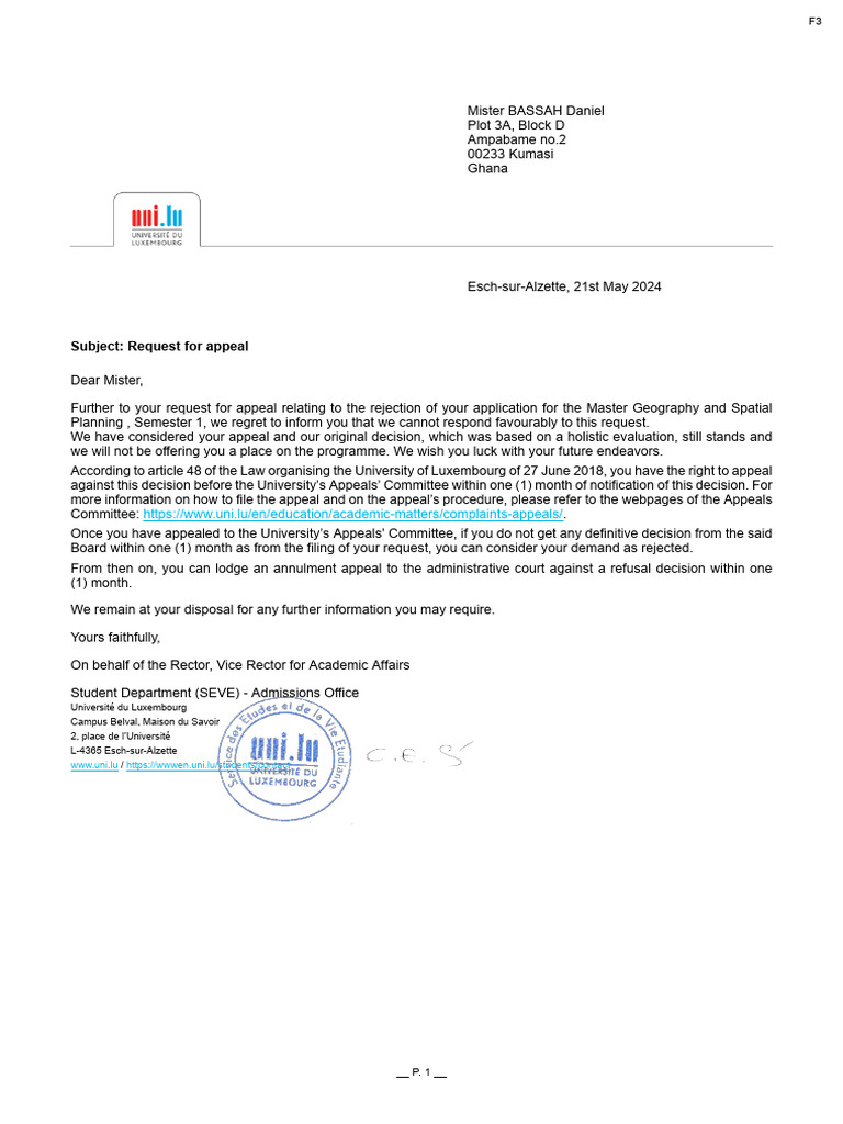 Appeal Refusal Letter 20240521 | PDF