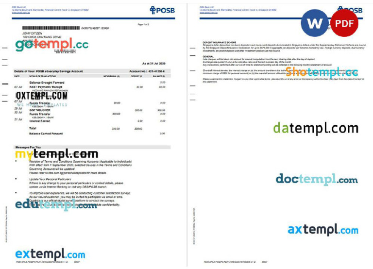 Doctempl - Singapore DBS Bank Statement Template in Word and PDF Format ...