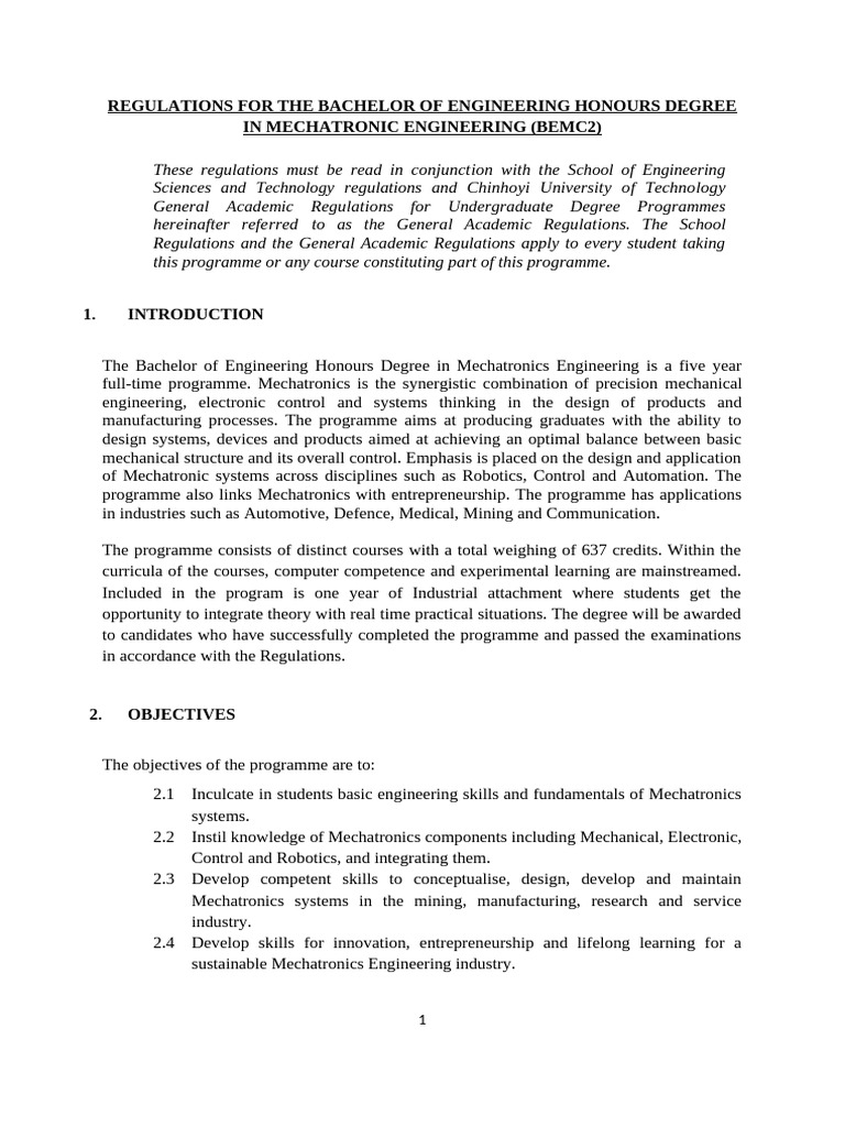 Mechatronics Regulations Final | PDF