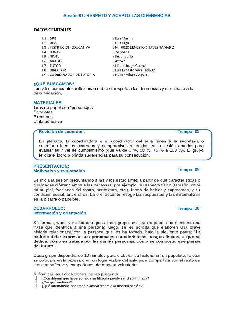 Sesion 11 - Respeto y Acepto Las Diferencias | PDF