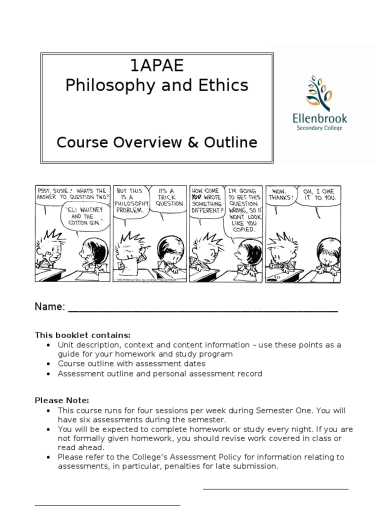 Philosophy and Ethics Course Outline | PDF | Reason | Argument