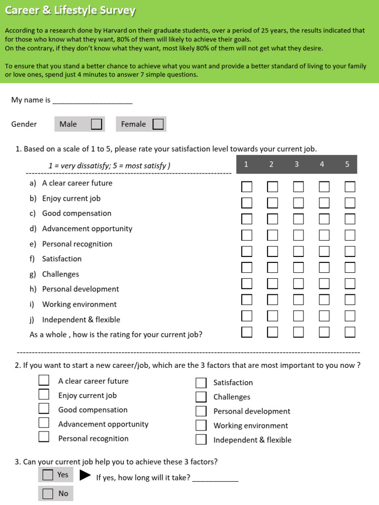 Career & Lifestyle Survey Form (English) (3) | PDF